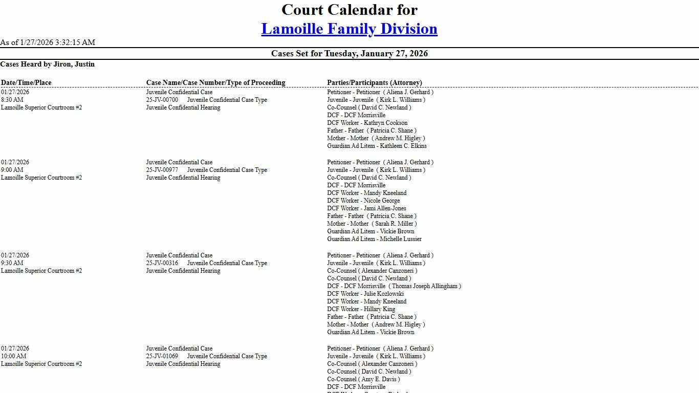 Lamoille Family Division Calendar