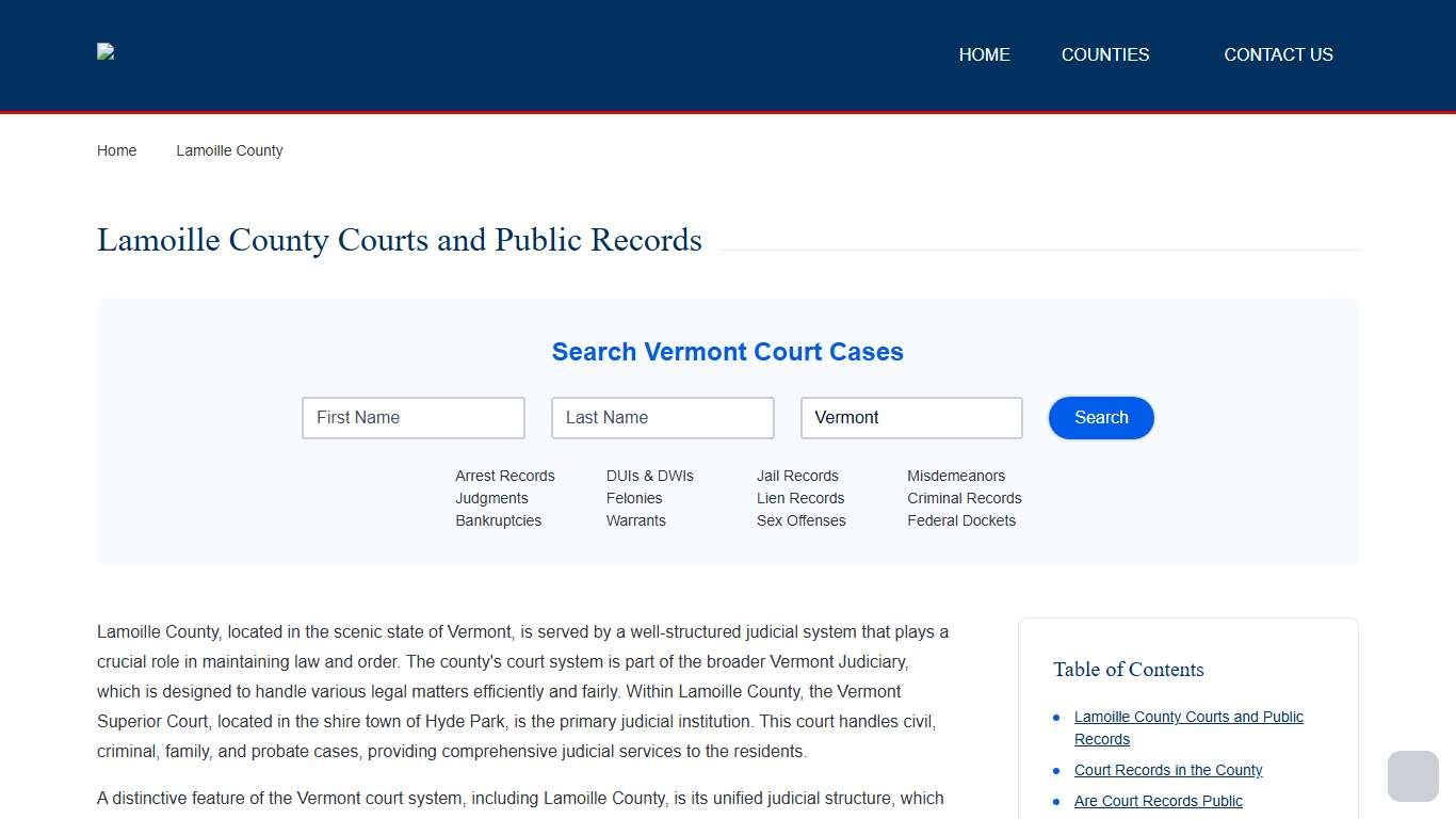 Lamoille County Records and Case Search